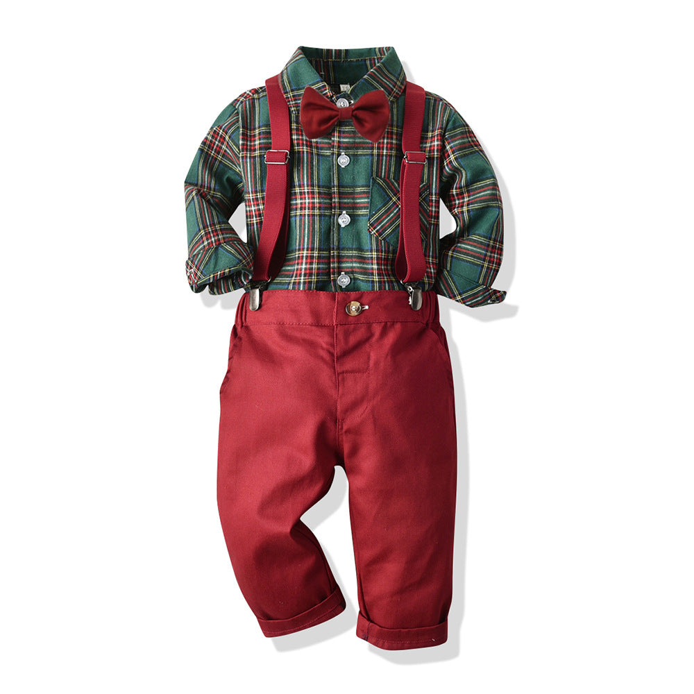 Wholesale Children's Cotton Long Sleeved Shirts and Suspenders